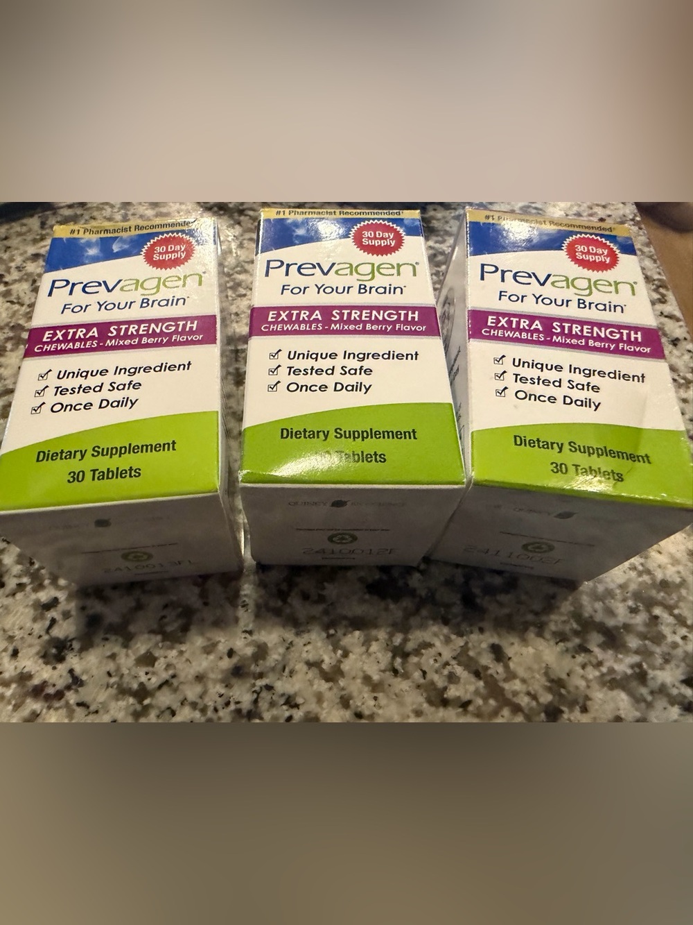 Lot of 3 Prevagen extra Strength chewables 30 each